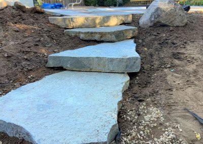 A set of newly installed stone stairs